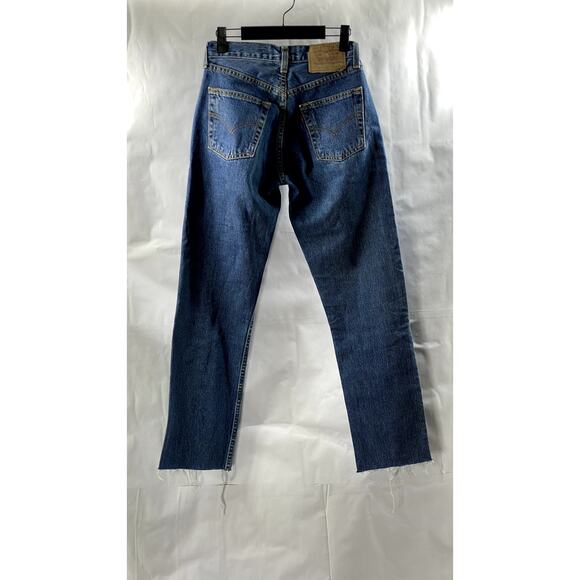 LEVI'S Women's Dark Blue Denim 534 04 Vintage Distressed Slim-Leg Jeans SZ 27X34 - Picture 2 of 10